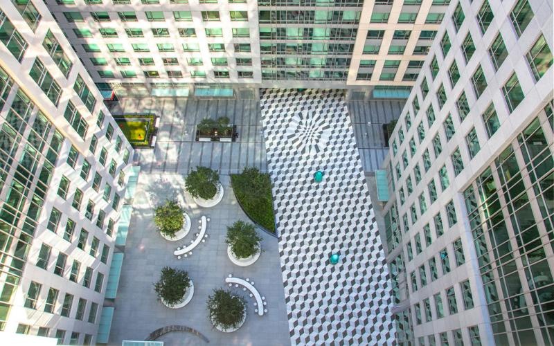 aerial view of outside courtyard